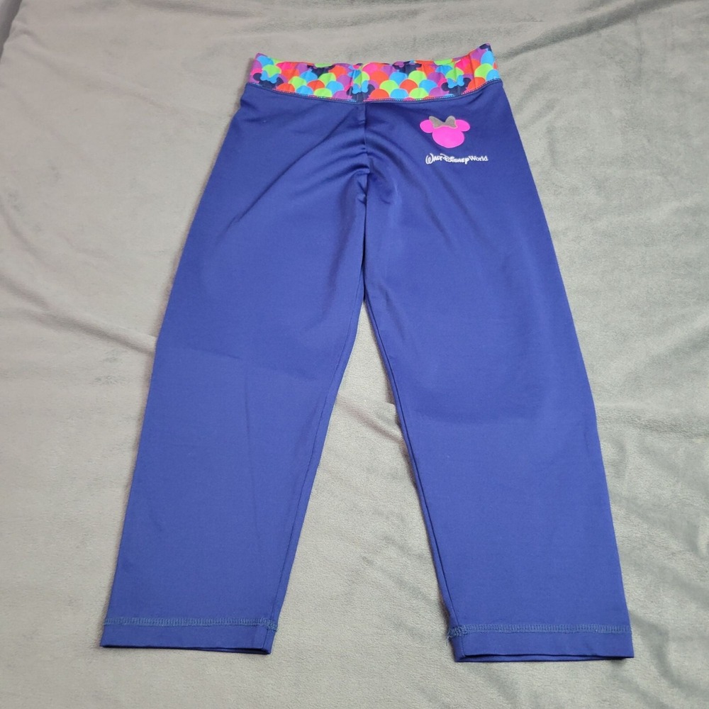 Disney Parks Girls Leggings Large Colorful Waistband Minnie Mouse Logo Purple